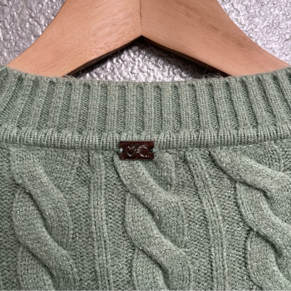 For Love & Lemons Sydney Sweater in Sage Green Size Small Cable Knit Cropped - Picture 7 of 8